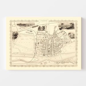 Vintage Map of Perth, Scotland 1851