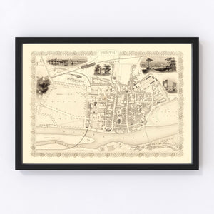 Vintage Map of Perth, Scotland 1851