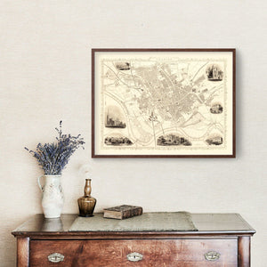 Vintage Map of Preston, United Kingdom 1851