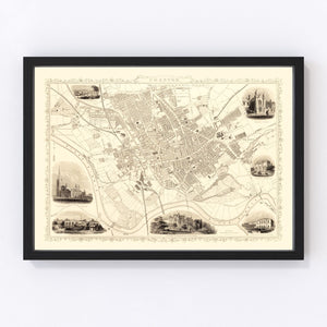 Vintage Map of Preston, United Kingdom 1851