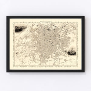 Vintage Map of Sheffield, United Kingdom 1851