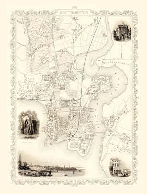 Vintage Map of Southampton, United Kingdom 1851