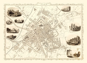 Vintage Map of York, United Kingdom 1851