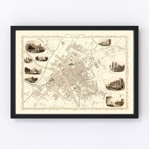 Vintage Map of York, United Kingdom 1851