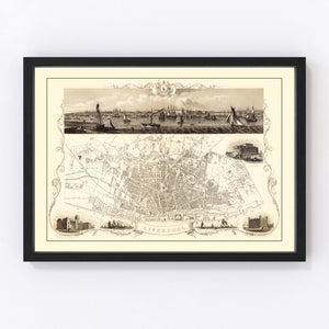 Vintage Map of Liverpool, United Kingdom 1851