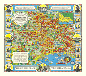 Vintage Map of Melbourne, Australia 1934