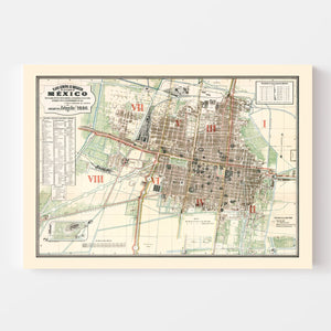 Vintage Map of Mexico, Mexico 1886