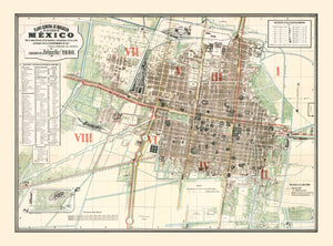 Vintage Map of Mexico, Mexico 1886