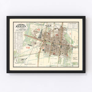 Vintage Map of Mexico, Mexico 1886