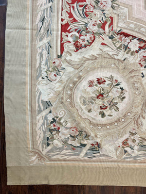Large Aubusson Rug 11x17, Wool Handmade Vintage Carpet, Ivory Beige, French European Elegant Design, Palace Size Rug