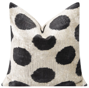 Luxury Silk Velvet Throw Pillow - Black and Ivory Polka Dot Design, 16x16