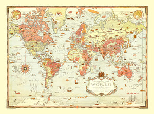 Vintage Mercator Map of the World 1931