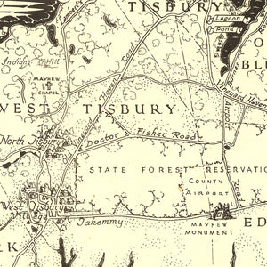 Vintage Map of Martha's Vineyard, MA 1954