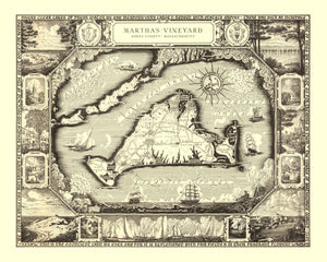 Vintage Map of Martha's Vineyard, MA 1954