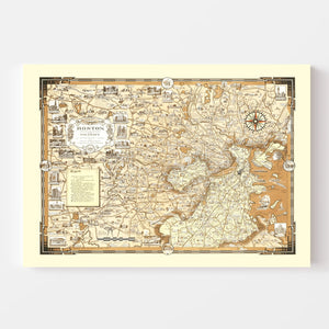 Vintage Pictorial Map of Boston, MA 1938
