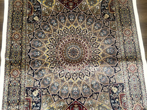 Turkish Silk Rug 4x6, Dome Design, Memluk Carpet, Bamboo Silk, New