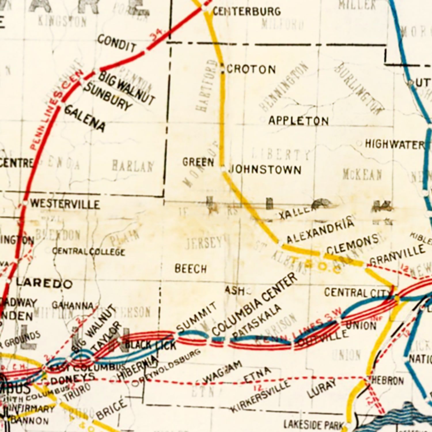 Vintage Railroad Map of Ohio 1914