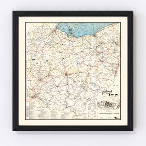 Vintage Railroad Map of Ohio 1914