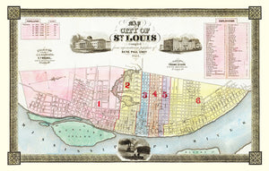 Vintage Map of St Louis, Missouri 1844