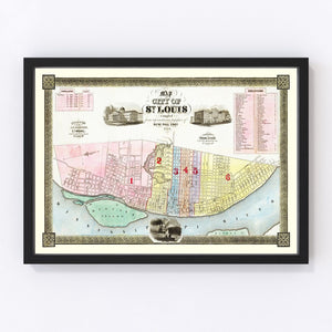 Vintage Map of St Louis, Missouri 1844