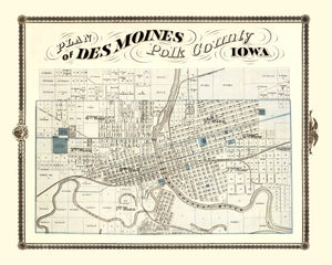 Vintage Map of Des Moines, Iowa 1875