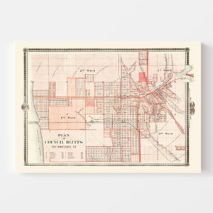 Vintage Map of Council Bluffs, Iowa 1875
