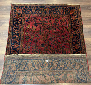 Antique Persian Tree of Life Rug 3x5, Manchester Wool, Bird Pictorials, Fine 240 KPSI, Red Navy Blue