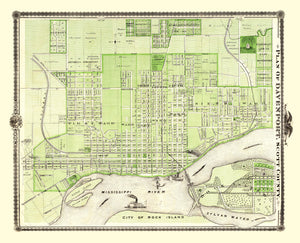 Vintage Map of Davenport, Iowa 1875