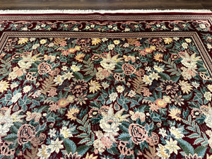 Pakistani Rug 9x12 William Morris Maroon Vintage Floral Wool