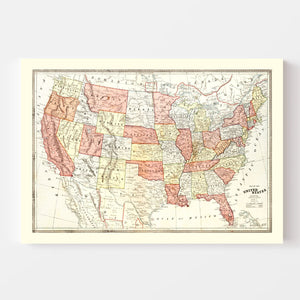 Vintage Map of United States 1883