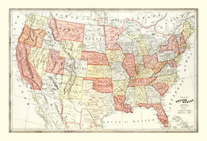 Vintage Map of United States 1883