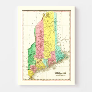 Vintage Map of Maine 1831