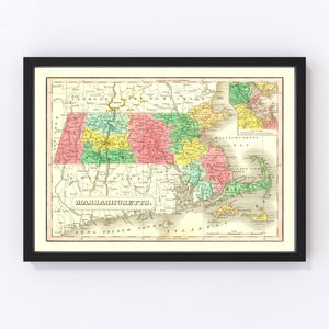 Vintage Map of Massachusetts 1831