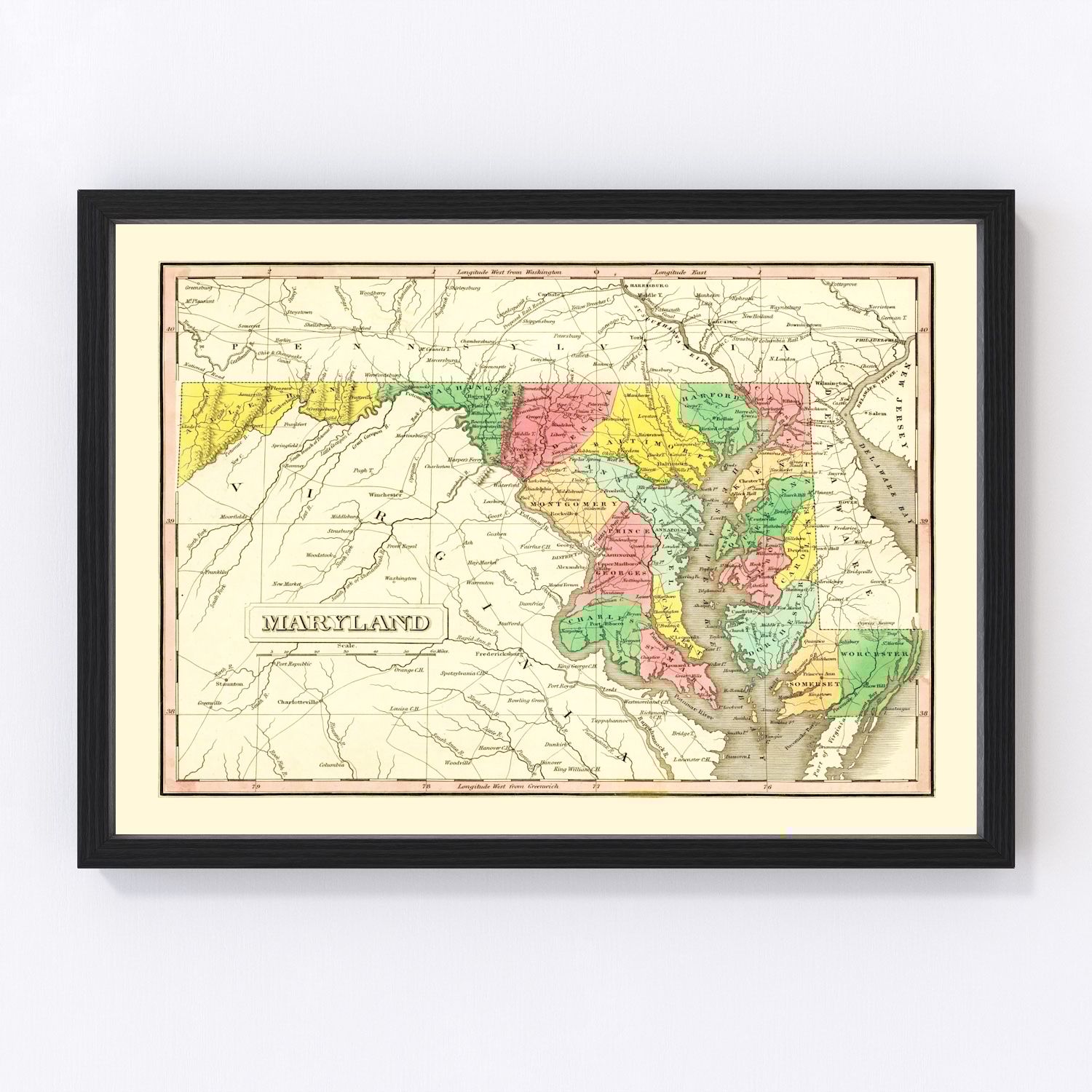 Vintage Map of Maryland 1831