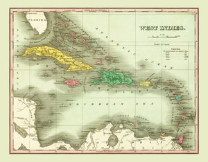 Vintage Map of West Indies 1831