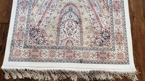 Beige & Cream Small Turkish Silk Rug, Bamboo Silk, Power-Loomed, Persian Design, High Quality, Soft Accent Rug, 3x5 ft, 2' 8" x 4' 11"