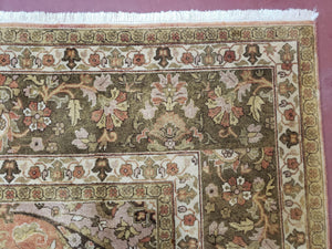 Indo Persian Rug 8x10, Vintage Indian Rug 8 x 10, Fine Hand-Knotted Wool Rug, Rose Clay Red Beige Brown Handmade Area Rug, Floral Medallion