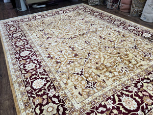 Indian Rug 9x12 Agra Rug, Vintage Rug 9 x 12 Wool Rug, Area Rug 9x12 Oriental Carpet, Unique Colors, Hand Knotted, Clay Dark Brown, Allover