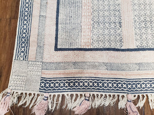 Vintage Moroccan Kilim Area Rug 4x6, Ivory & Blues, Moroccan Wall Hanging, Wool, Handmade, 3'9" x 6' 1", Boho Rug, Flatweave Moroccan Carpet