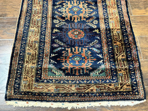 Antique Persian Sarab Runner 3x17, Blue Persian Runner Rug, Long Handmade Wool Carpet for Hallway, Rare, Tribal