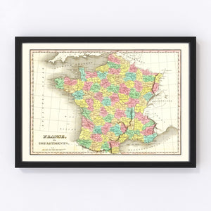 Old Map of France in Departments 1831