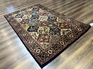 Panel Design Wool Rug 5x8 Multicolor Hand Tufted Vintage Carpet