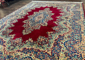 Power Loomed Persian Oriental Rug 9x12, Vintage Wool Pile, Kirman Design