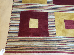 4x6 Colorful Tibetan Kilim Rug Vintage Wool Modern Rug Abstract Design Nice Gold Maroon Multicolor Carpet