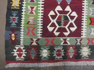 3' 8" X 5' Vintage Turkish Kilim Handmade Flat Weave Wool Rug Veg Dyes