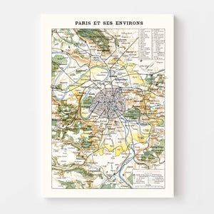 Vintage Map of Paris, France 1900