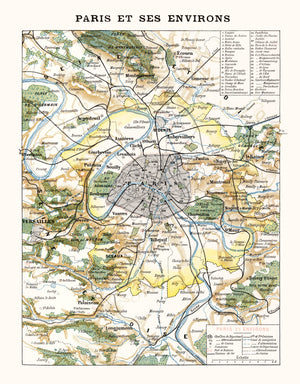 Vintage Map of Paris, France 1900