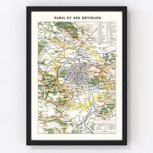 Vintage Map of Paris, France 1900