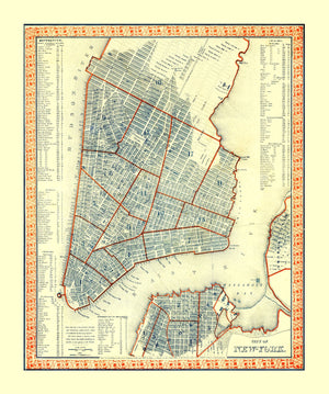 Vintage Map of New York City, New York 1846