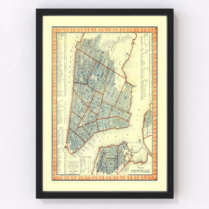 Vintage Map of New York City, New York 1846